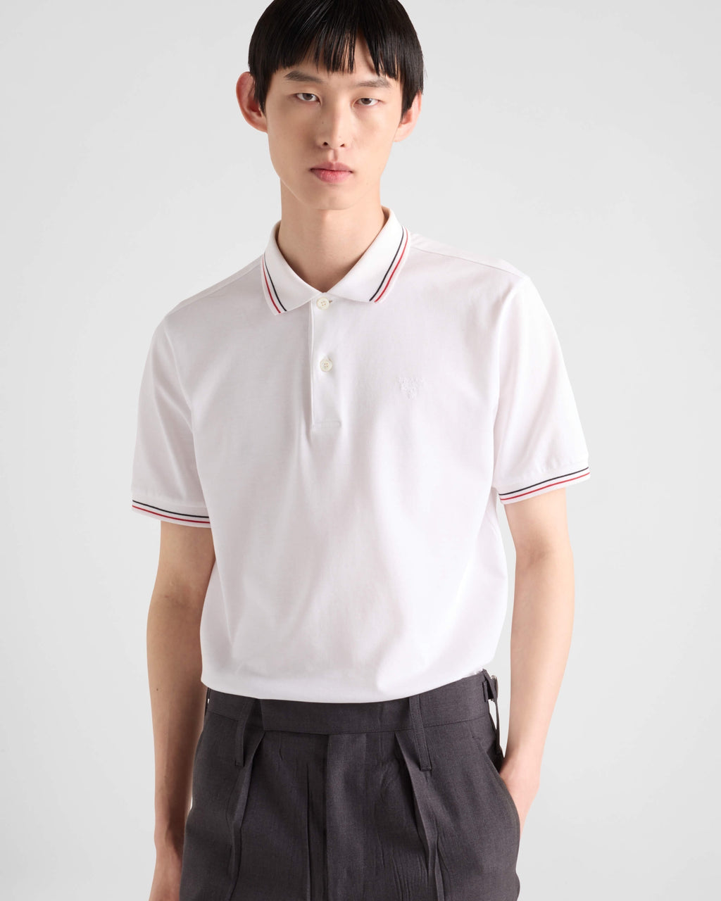 Prada Striped Collar Piqué Short-Sleeve Polo Shirt