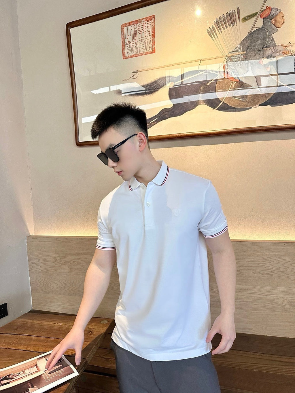 Prada Striped Collar Piqué Short-Sleeve Polo Shirt