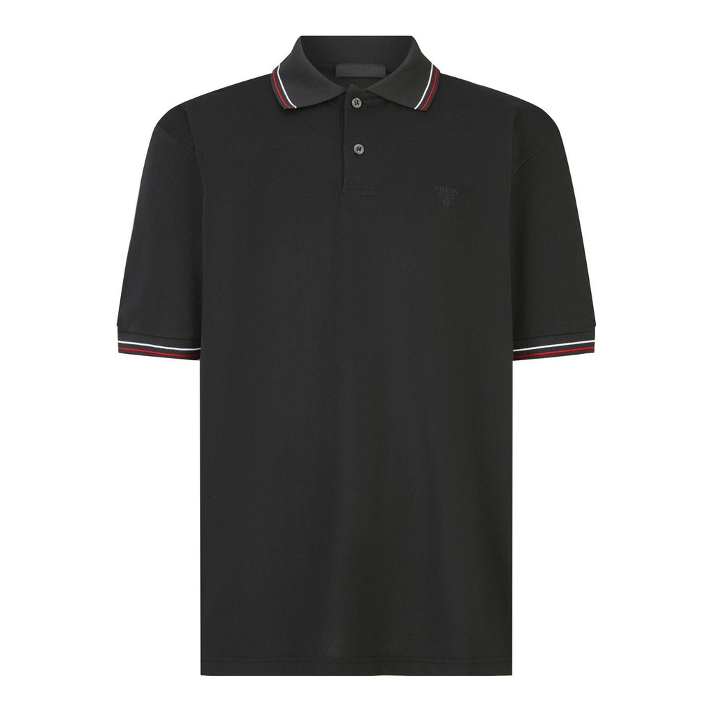 Prada Striped Collar Piqué Short-Sleeve Polo Shirt