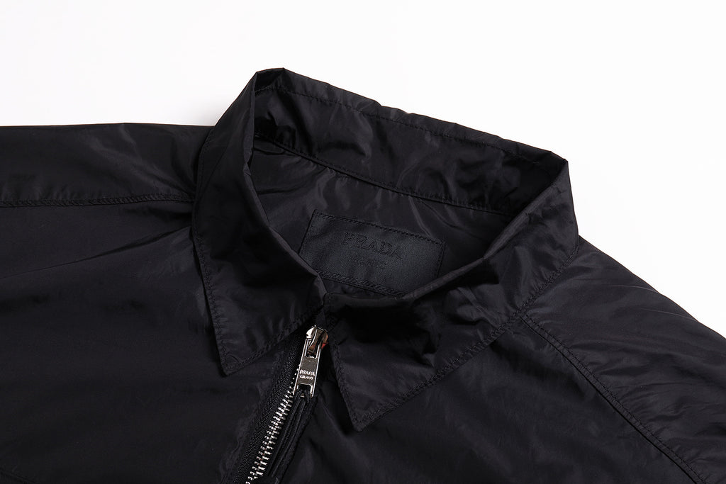 Prada Metal Triangle Logo Zipper Short-Sleeve Shirt