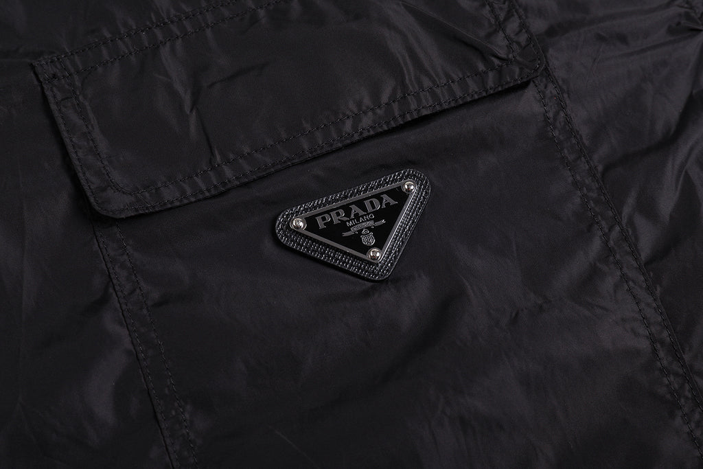 Prada Metal Triangle Logo Zipper Short-Sleeve Shirt