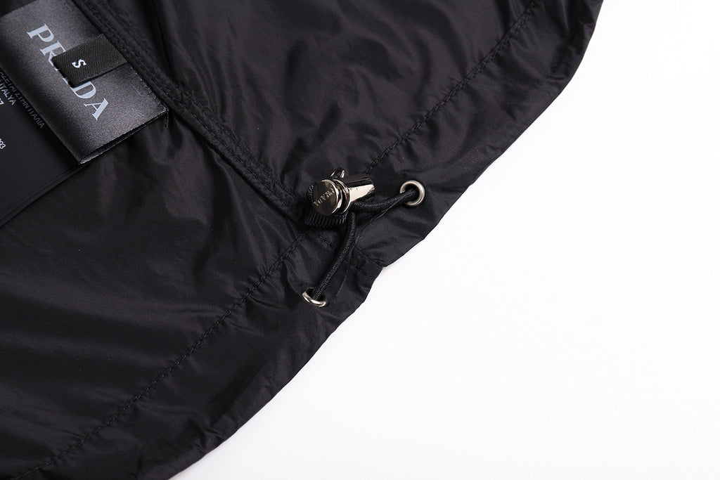 Prada Metal Triangle Logo Zipper Short-Sleeve Shirt