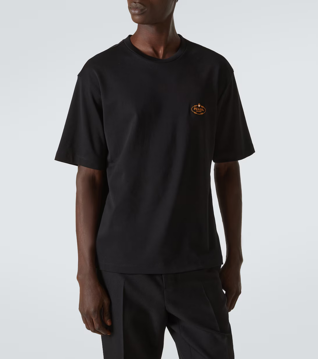 Prada Embroidered Logo Crew Neck Short-Sleeve T-Shirt