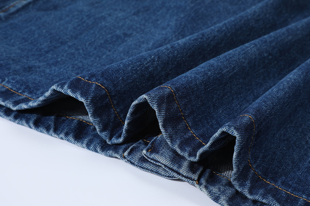 Prada Classic Solid Color Logo Denim Short-Sleeve Shirt