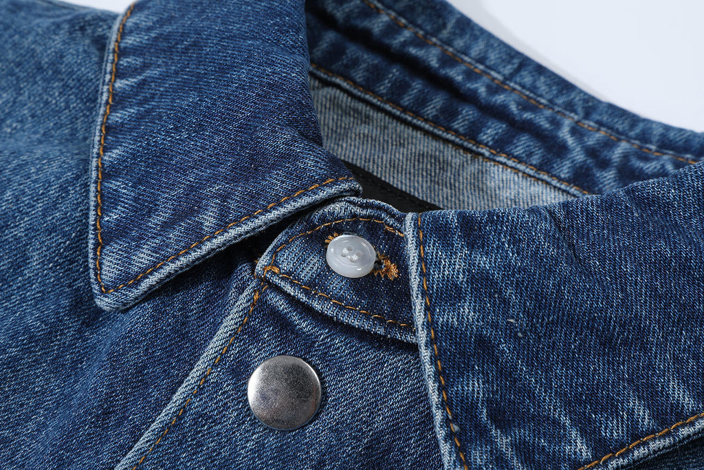 Prada Classic Solid Color Logo Denim Short-Sleeve Shirt