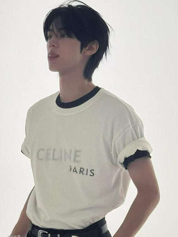 Celine Faux Two-Piece Knit Short-Sleeve T-Shirt