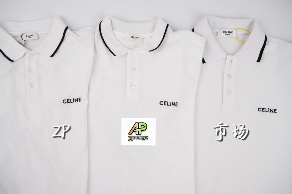 Celine Embroidered Piqué Short-Sleeve Polo Shirt