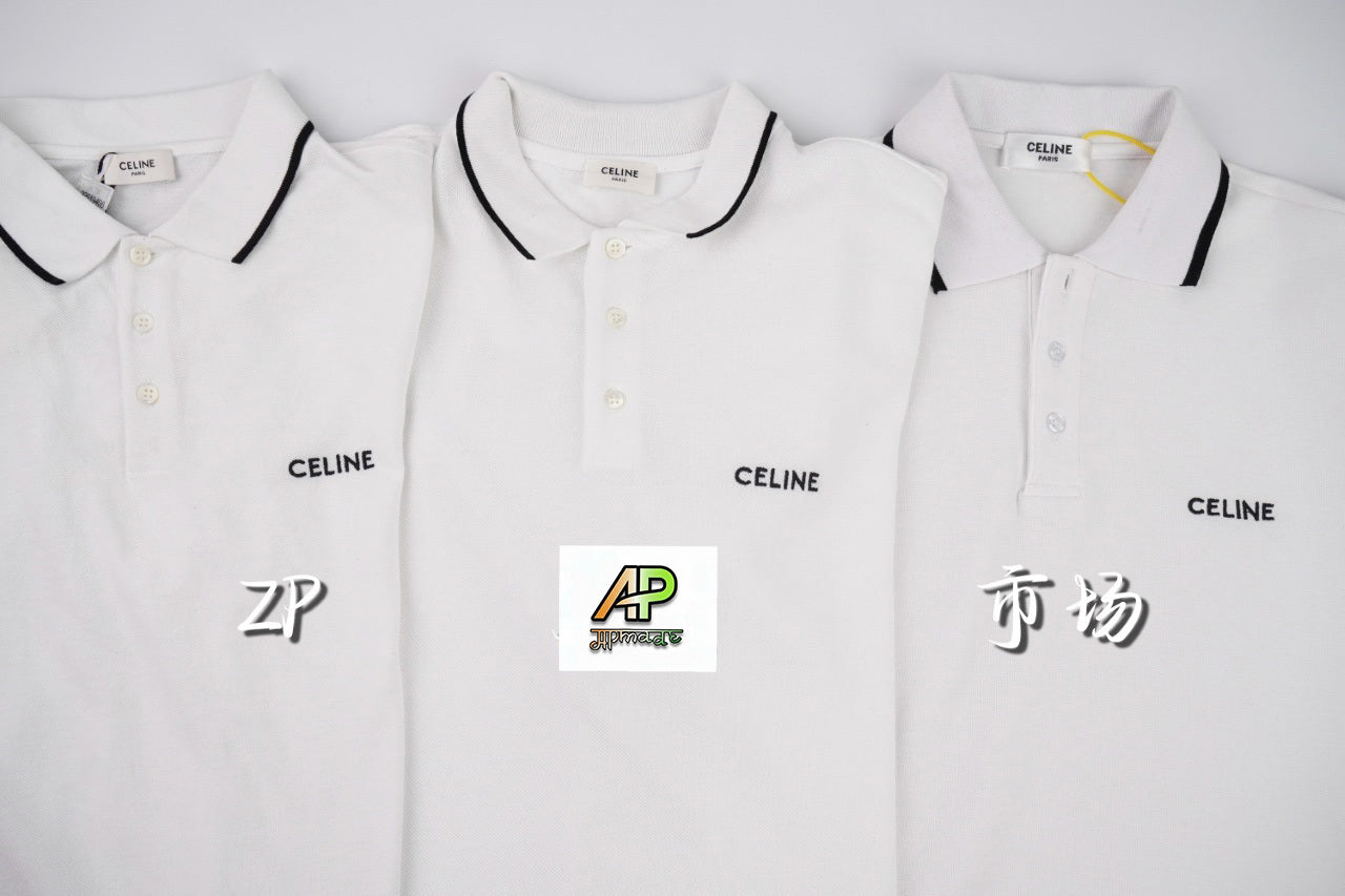 Celine Embroidered Piqué Short-Sleeve Polo Shirt