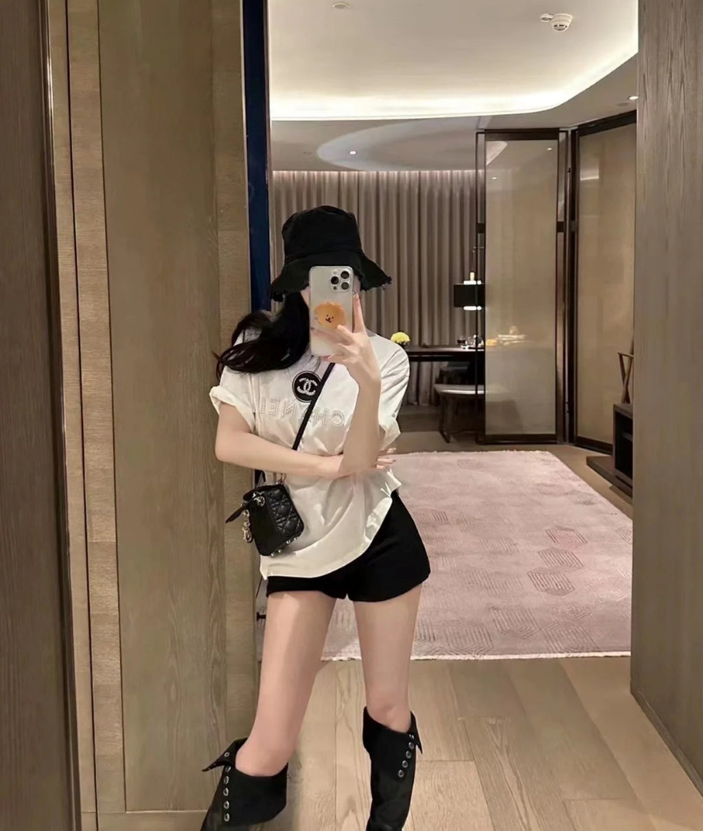 Chanel Pearl Logo Short-Sleeve T-Shirt
