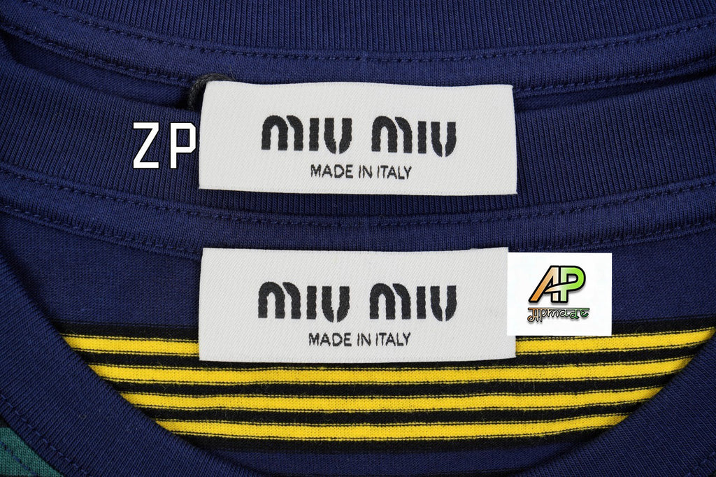 Miu Miu FW25 Yellow-Green Striped Short-Sleeve T-Shirt
