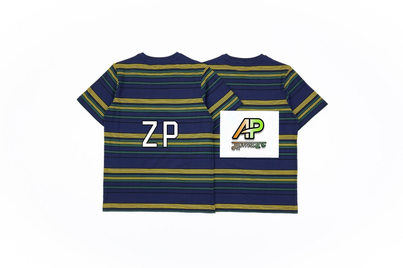 Miu Miu FW25 Yellow-Green Striped Short-Sleeve T-Shirt