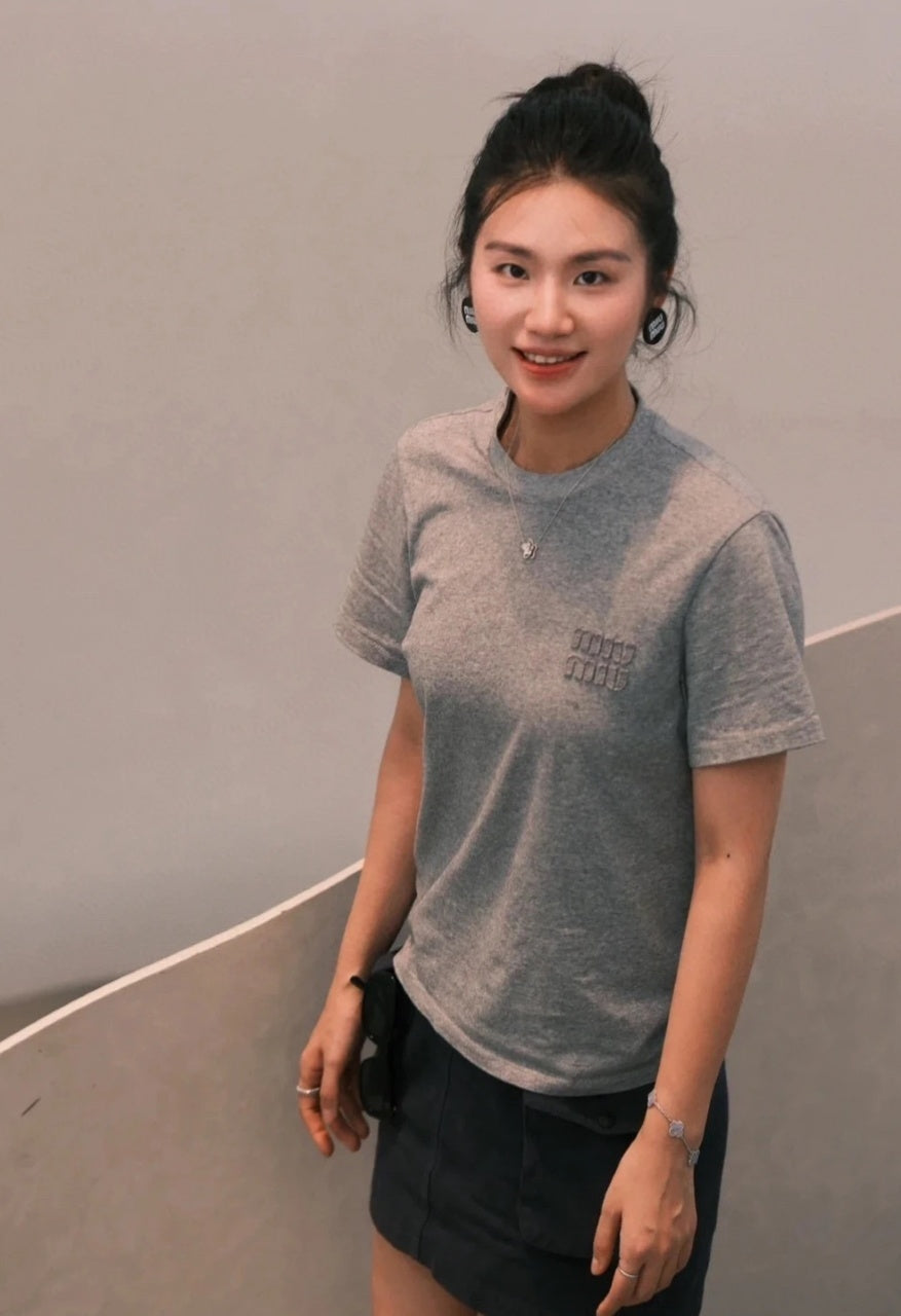 Miu Miu Grey Logo Short-Sleeve T-Shirt