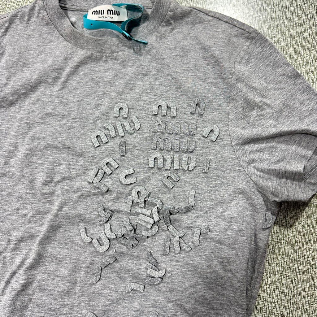 Miu Miu Grey Logo Short-Sleeve T-Shirt