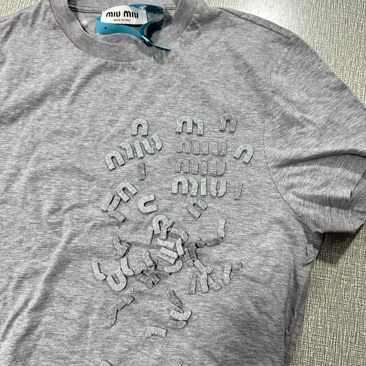 Miu Miu Grey Logo Short-Sleeve T-Shirt