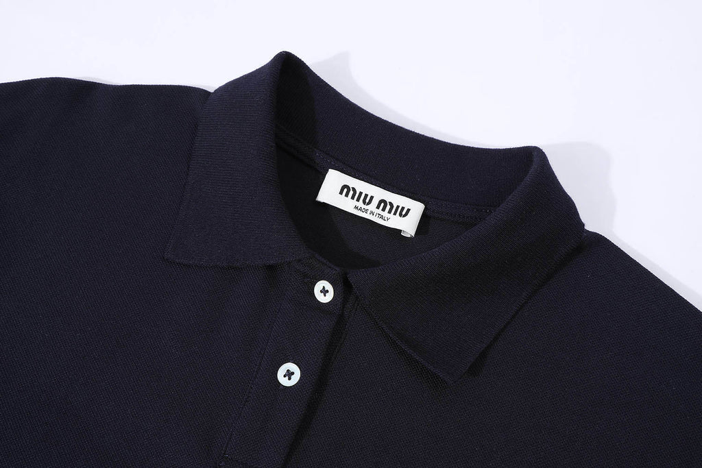 Miu Miu Micro-Logo Embroidery Patchwork Polo Shirt