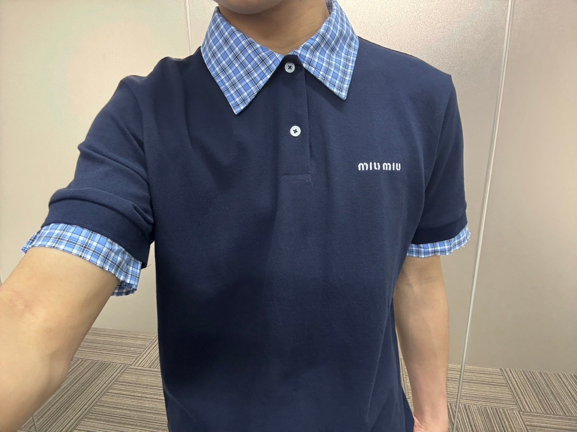 Miu Miu 25SS Checkered Logo Polo Shirt