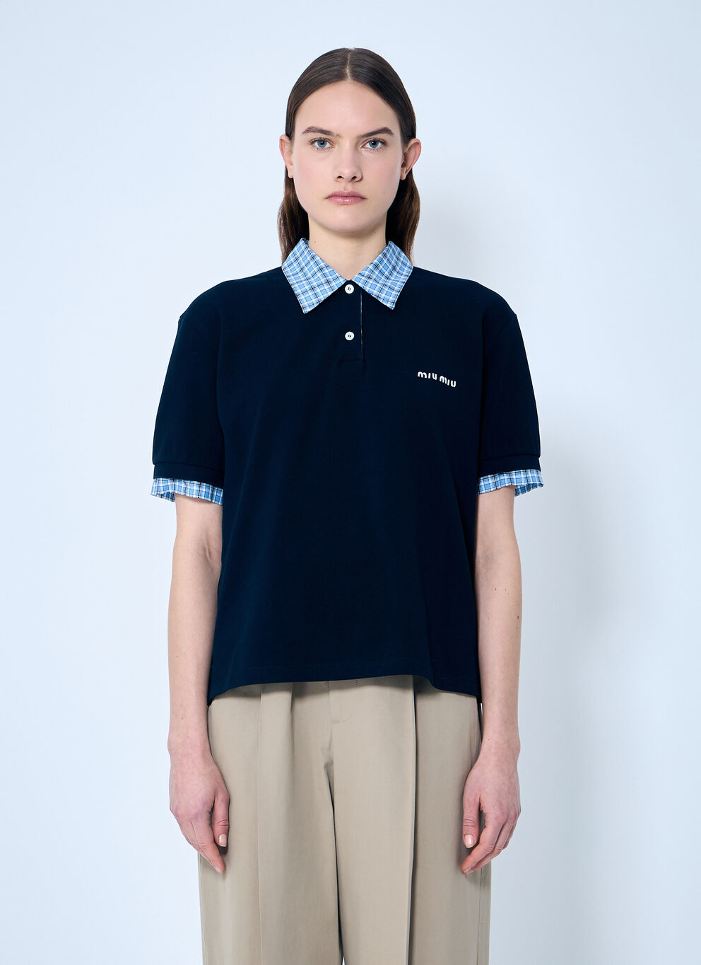 Miu Miu 25SS Checkered Logo Polo Shirt