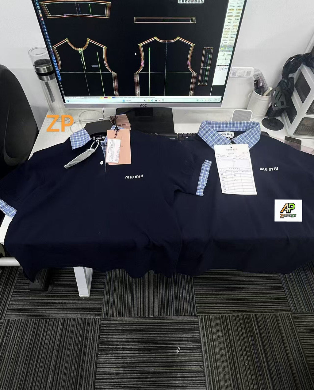Miu Miu 25SS Checkered Logo Polo Shirt