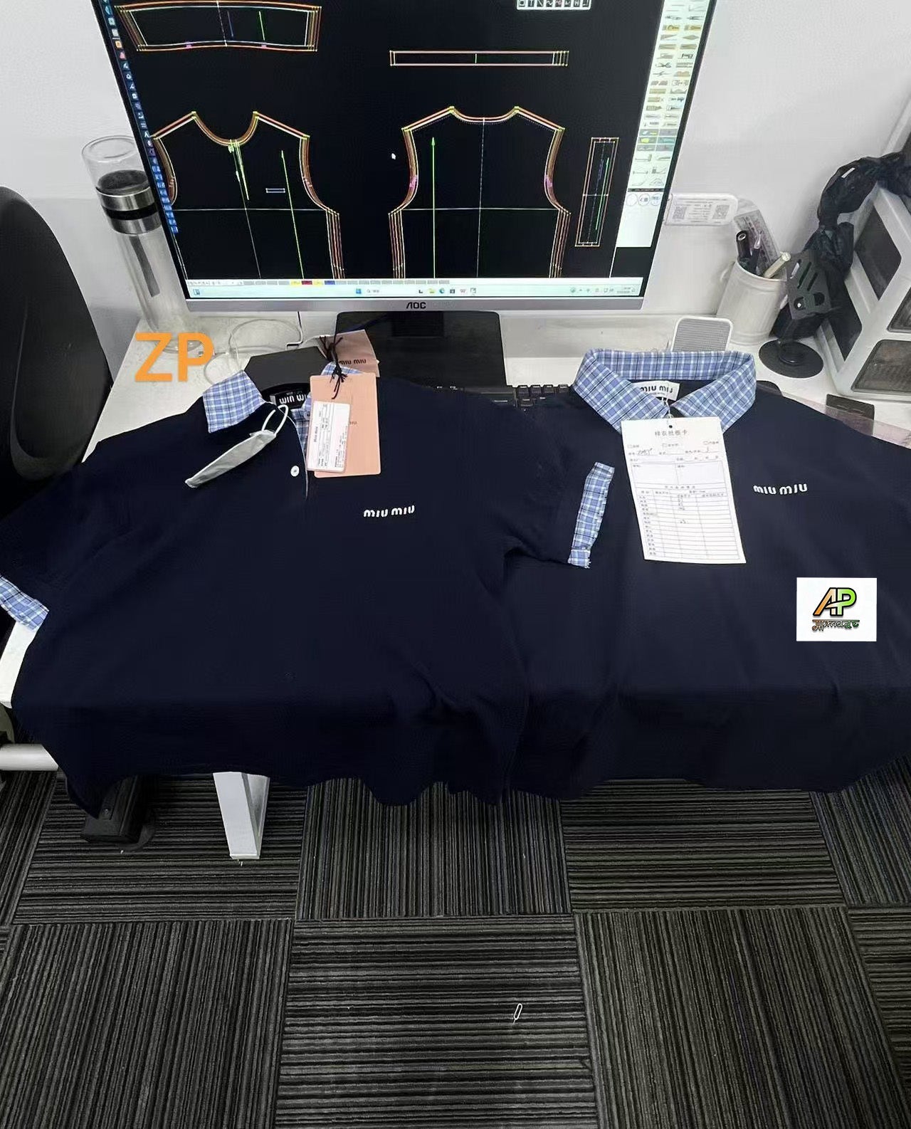 Miu Miu 25SS Checkered Logo Polo Shirt