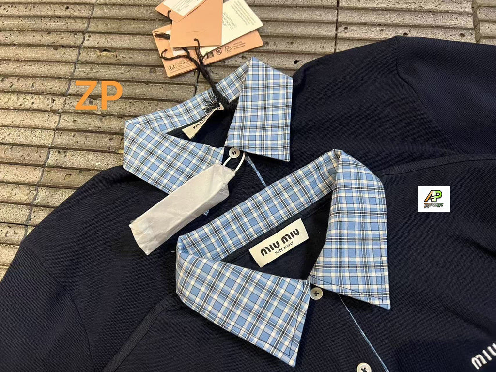 Miu Miu 25SS Checkered Logo Polo Shirt