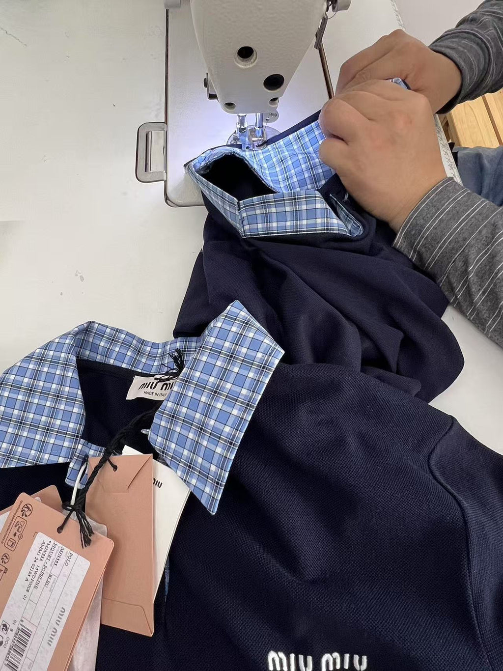 Miu Miu 25SS Checkered Logo Polo Shirt
