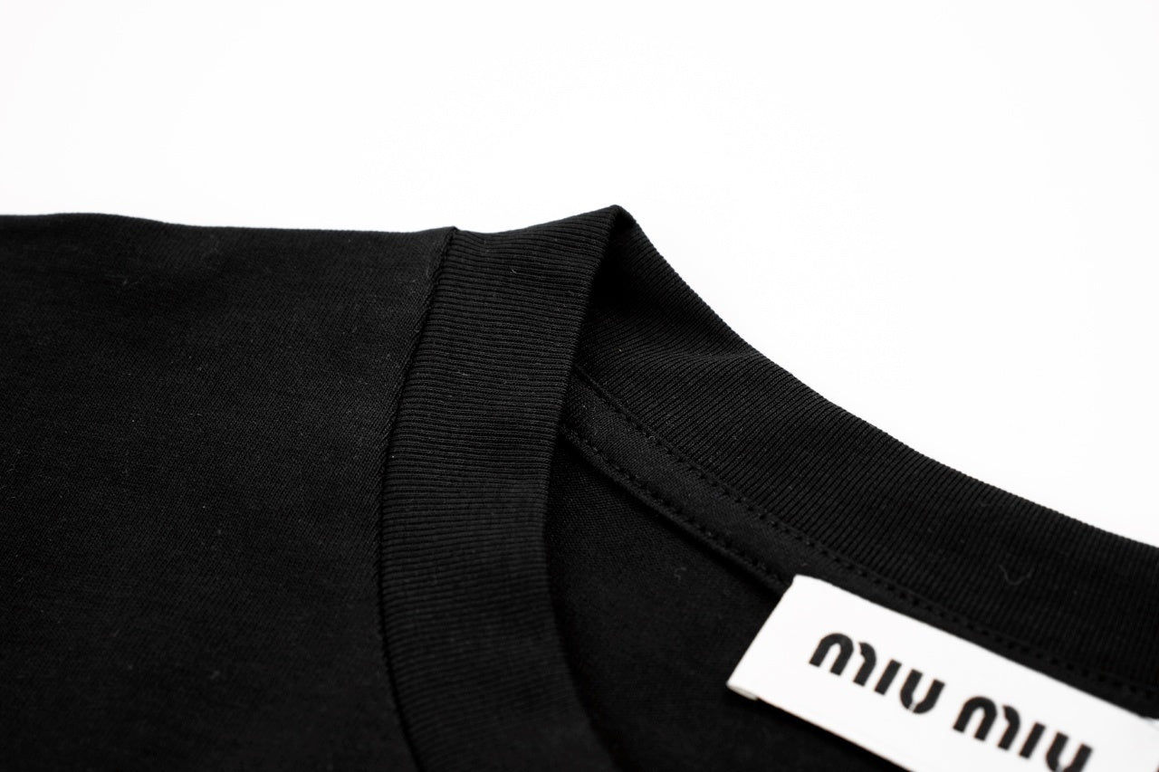 Miu Miu 25SS Classic Embroidered Logo Letter T-Shirt