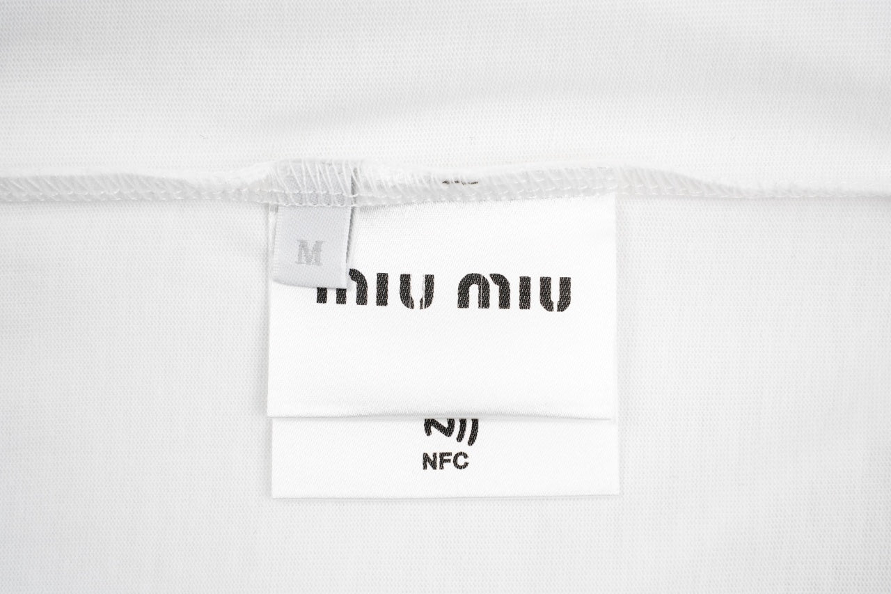 Miu Miu 25SS Classic Embroidered Logo Letter T-Shirt