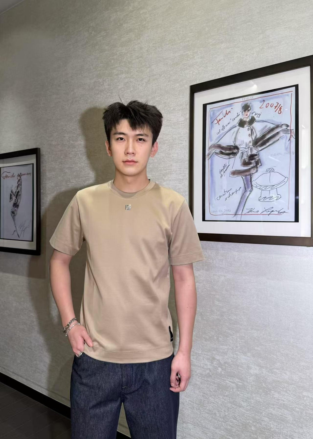 Fendi Double F Metal Heat Transfer Logo Short-Sleeve T-Shirt