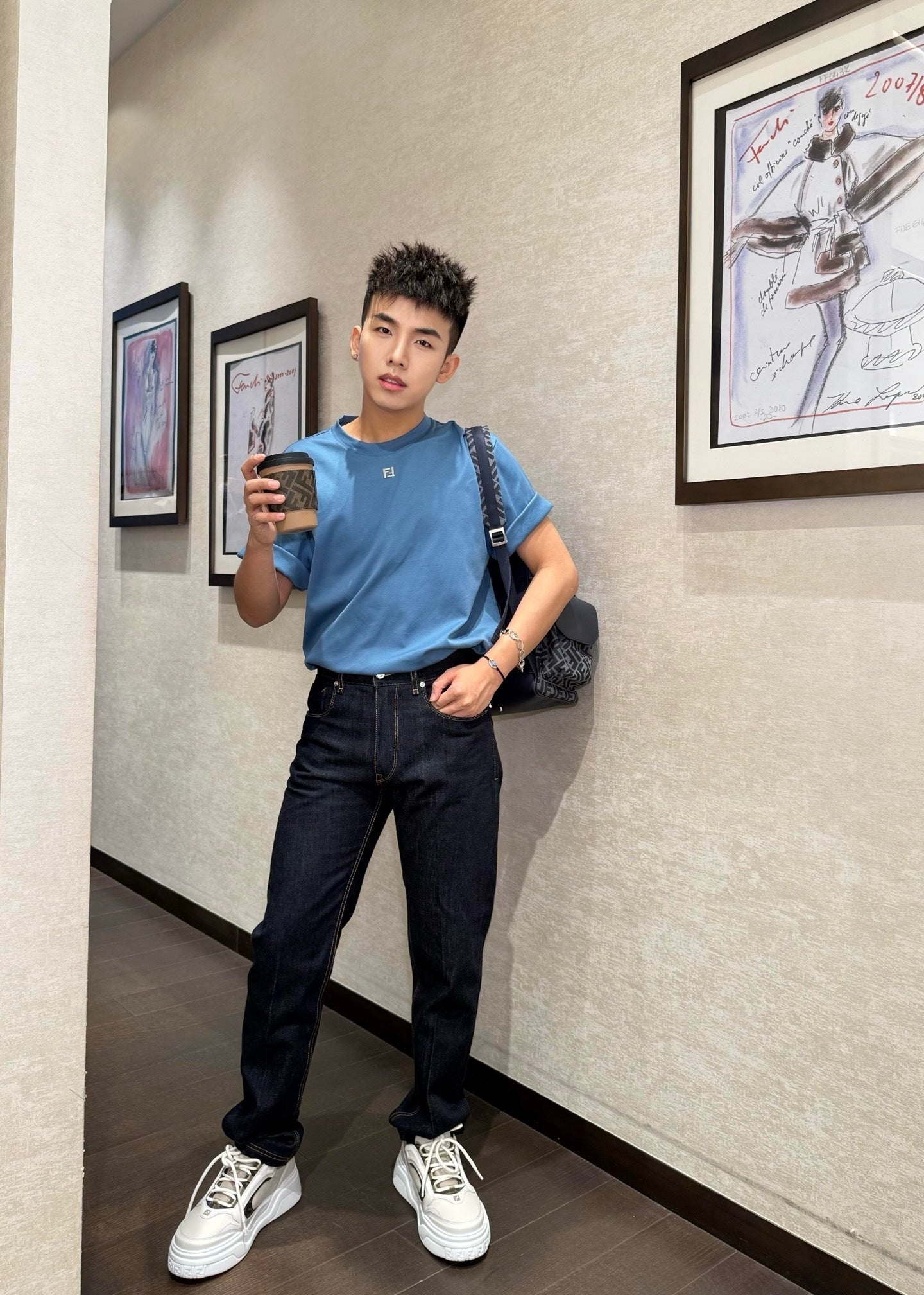 Fendi Double F Metal Heat Transfer Logo Short-Sleeve T-Shirt