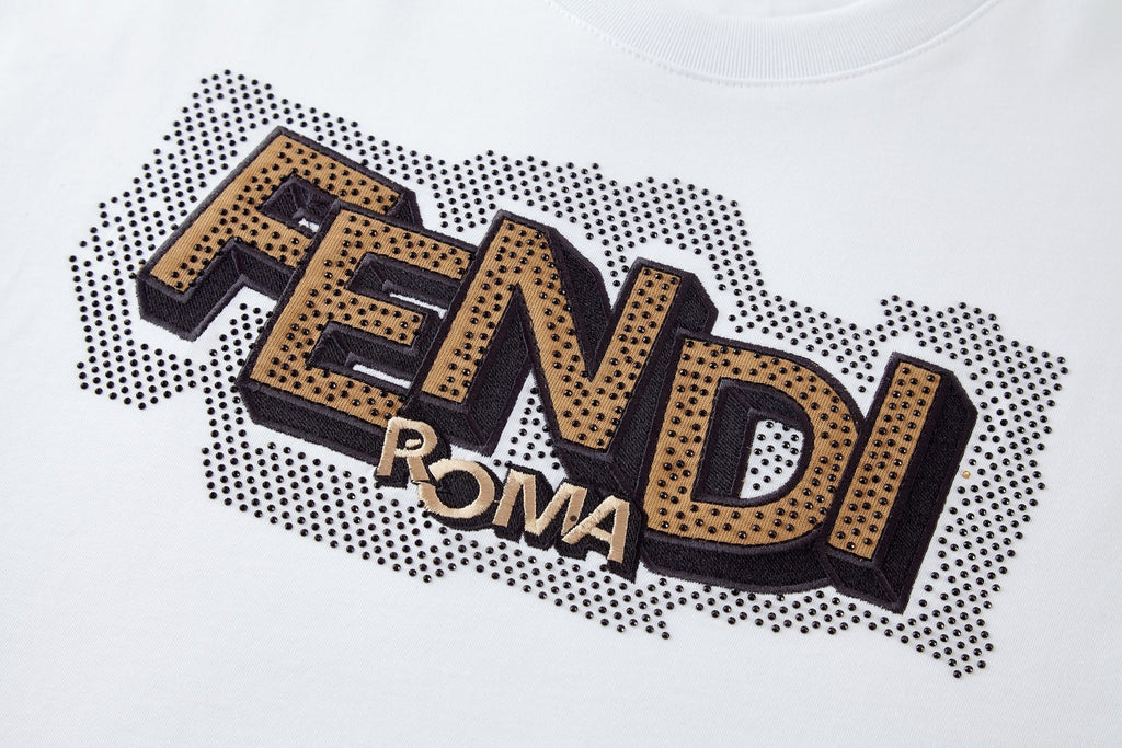 Fendi Appliqué Embroidered Rhinestone Logo Short-Sleeve T-Shirt