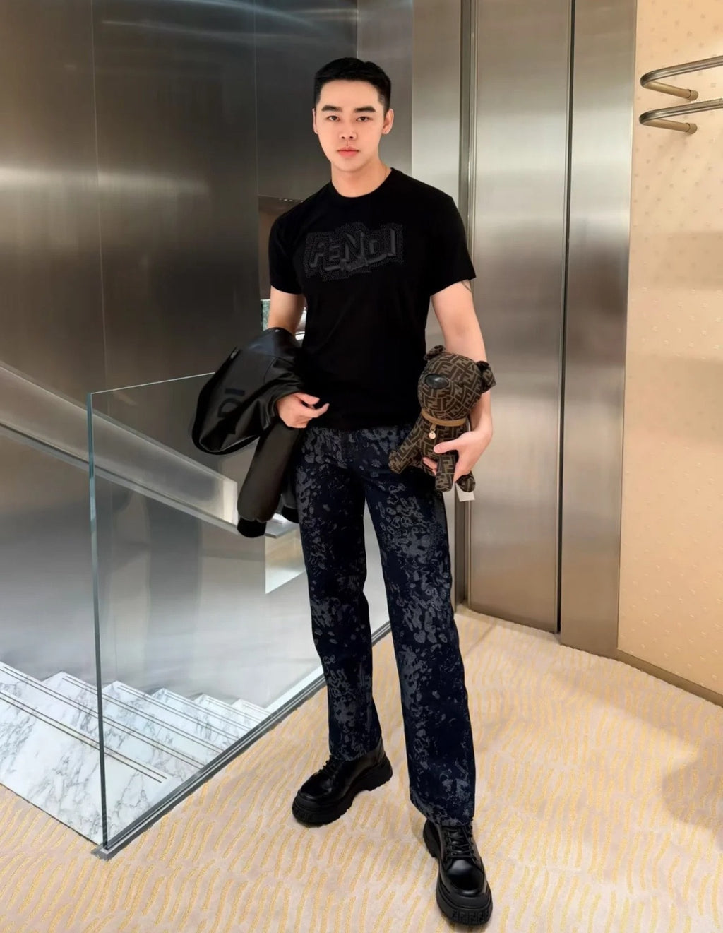 Fendi Appliqué Embroidered Rhinestone Logo Short-Sleeve T-Shirt