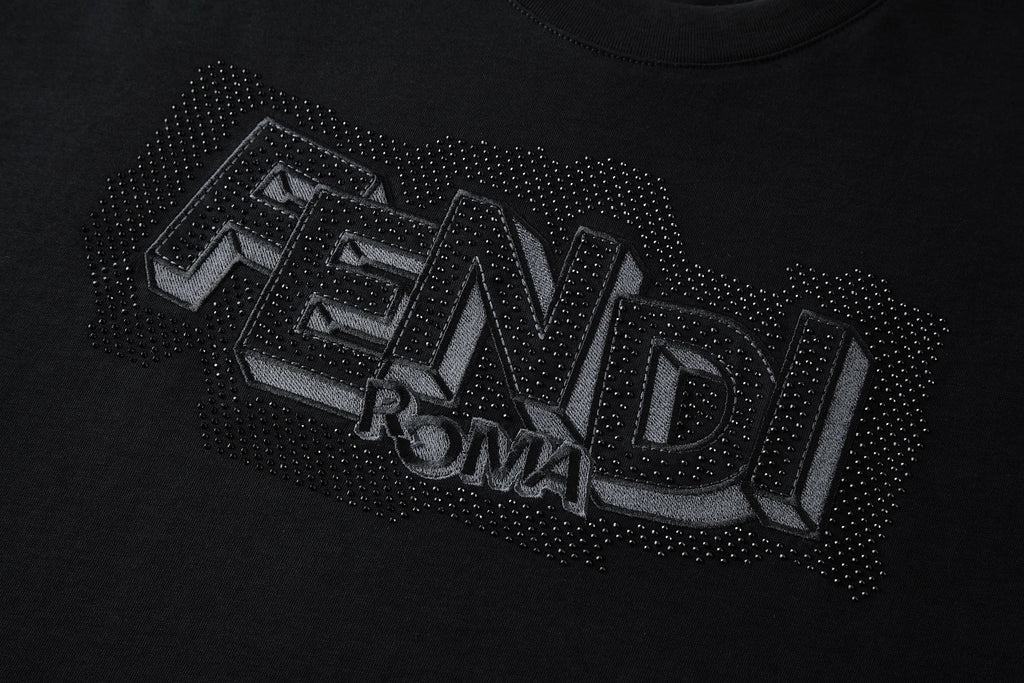 Fendi Appliqué Embroidered Rhinestone Logo Short-Sleeve T-Shirt