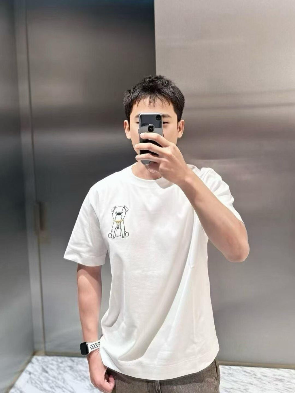 Fendi Cartoon Dog Appliqué Embroidered Short-Sleeve T-Shirt