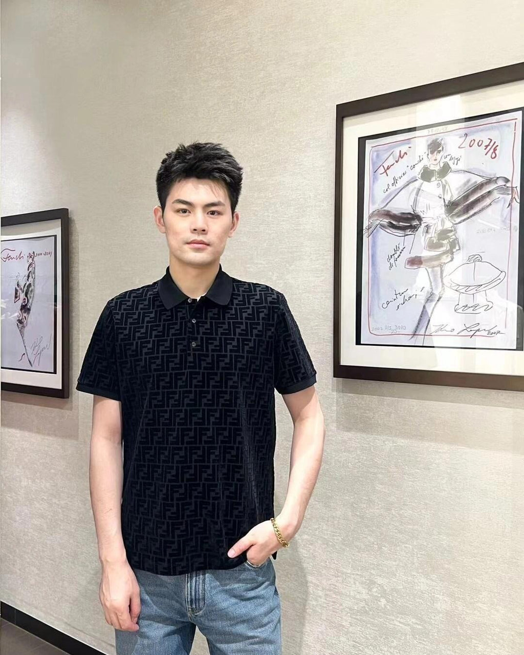 Fendi Mercerized Flocked Polo Shirt