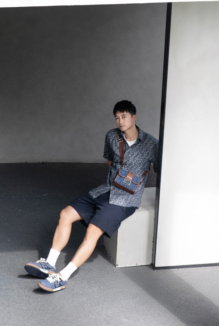 Fendi FF Monogram Denim Short-Sleeve Shirt