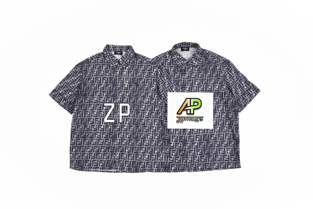 Fendi FF Monogram Denim Short-Sleeve Shirt