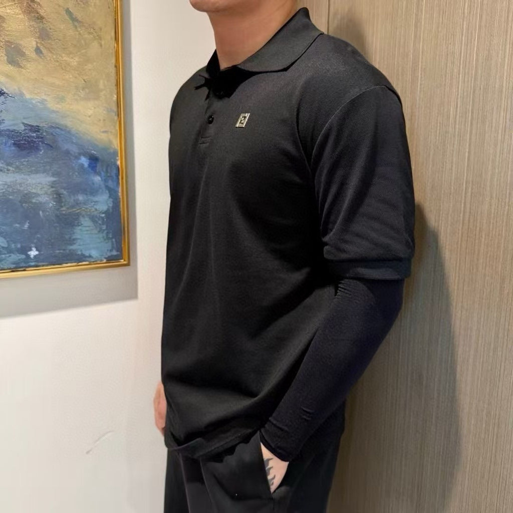 Fendi Hot-Stamped Double F Logo Stretch Piqué Polo Shirt