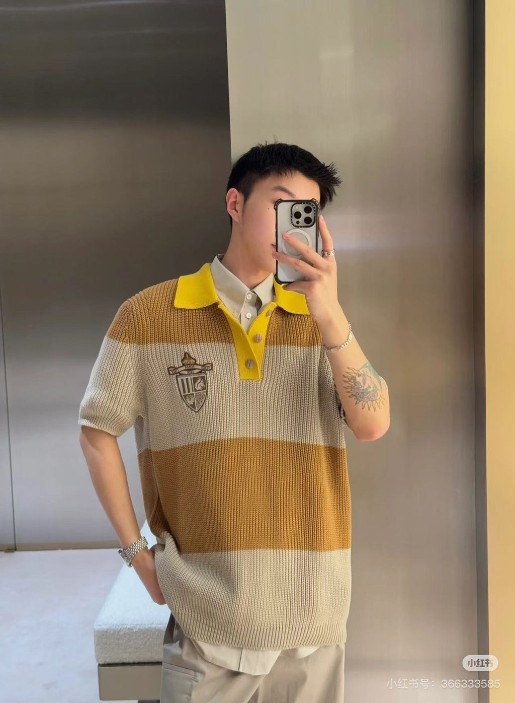 Fendi 25SS Mixed Knit Short-Sleeve Polo Shirt