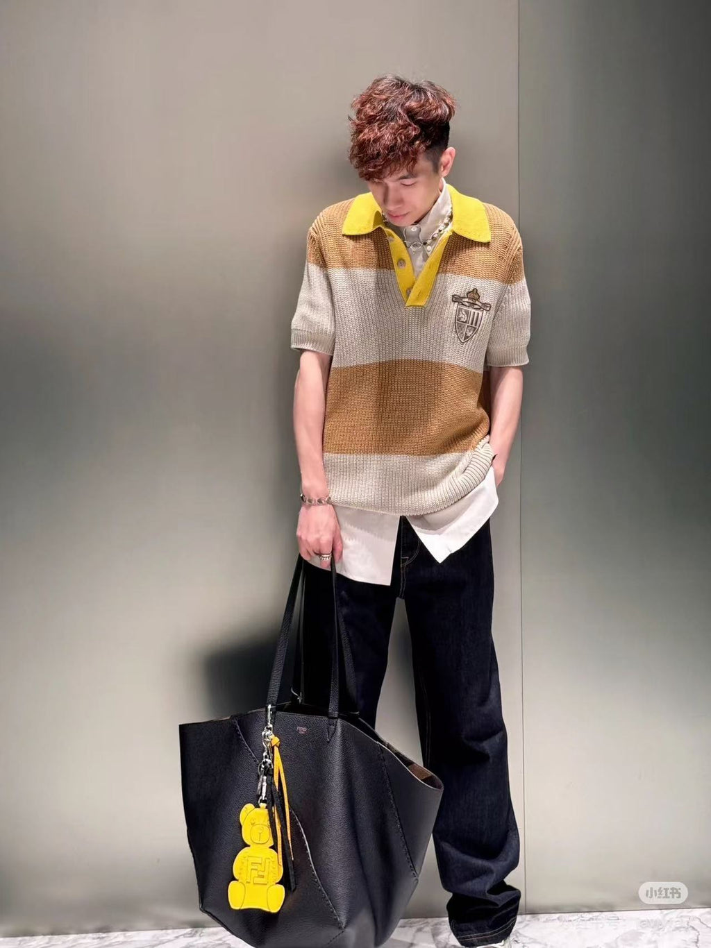 Fendi 25SS Mixed Knit Short-Sleeve Polo Shirt