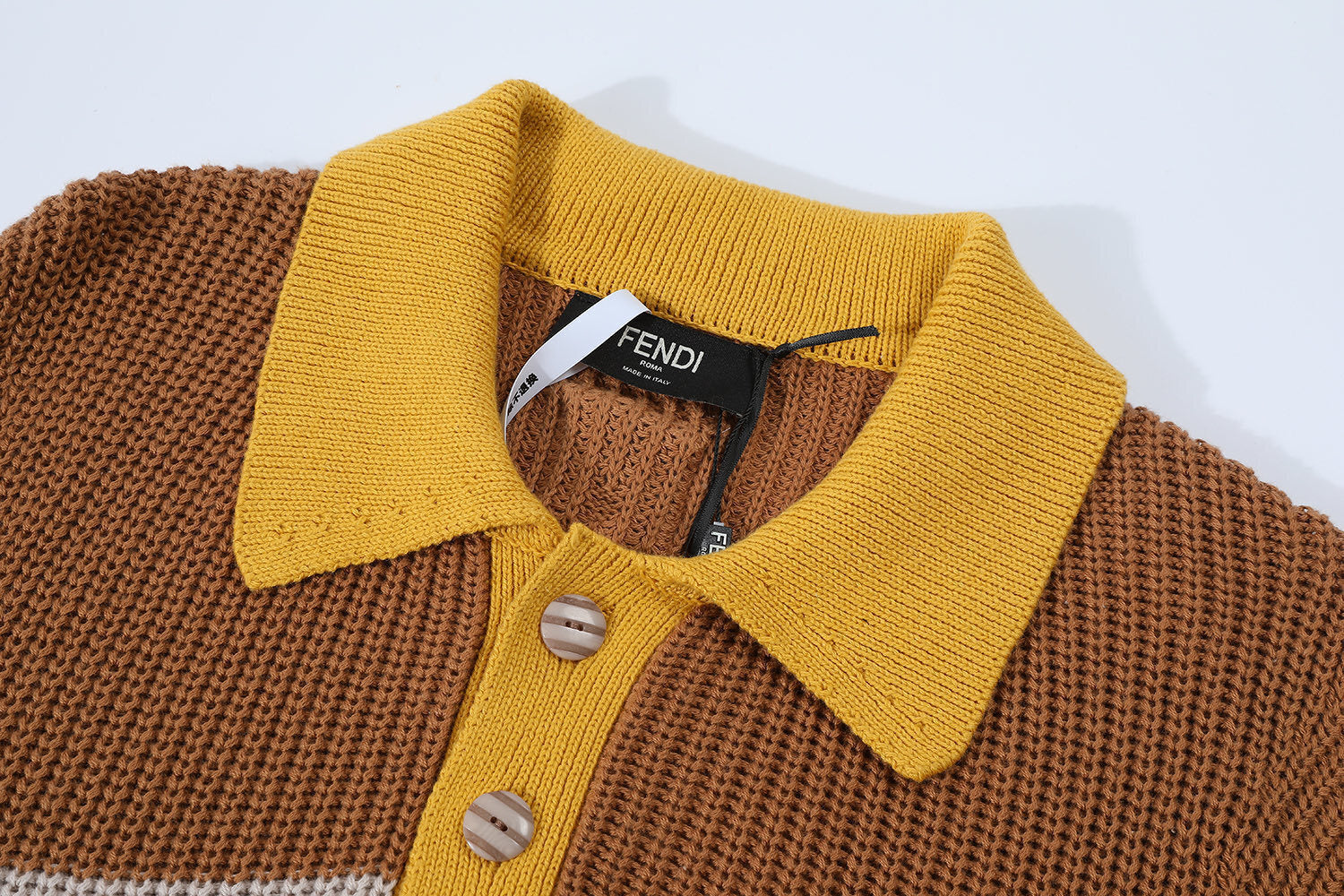Fendi 25SS Mixed Knit Short-Sleeve Polo Shirt