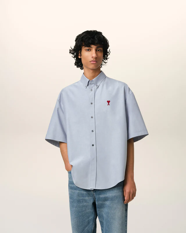 Ami Paris Heart Embroidered Striped Shirt