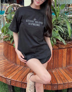 Stone Island Embroidered Front & Printed Back Short Sleeves T-Shirt