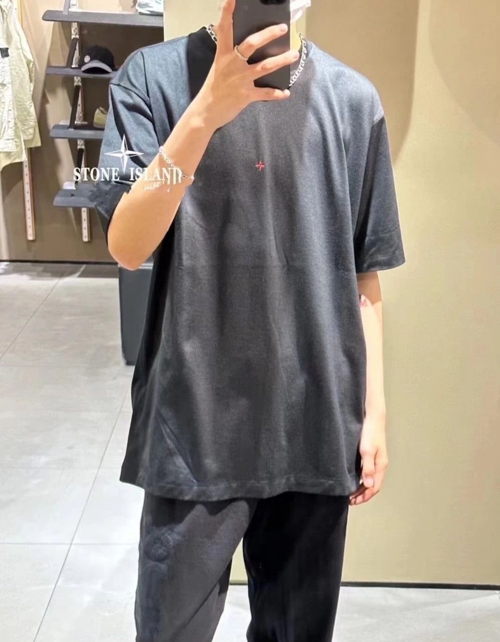 Stone Island Embroidered Front & Printed Back Short Sleeves T-Shirt