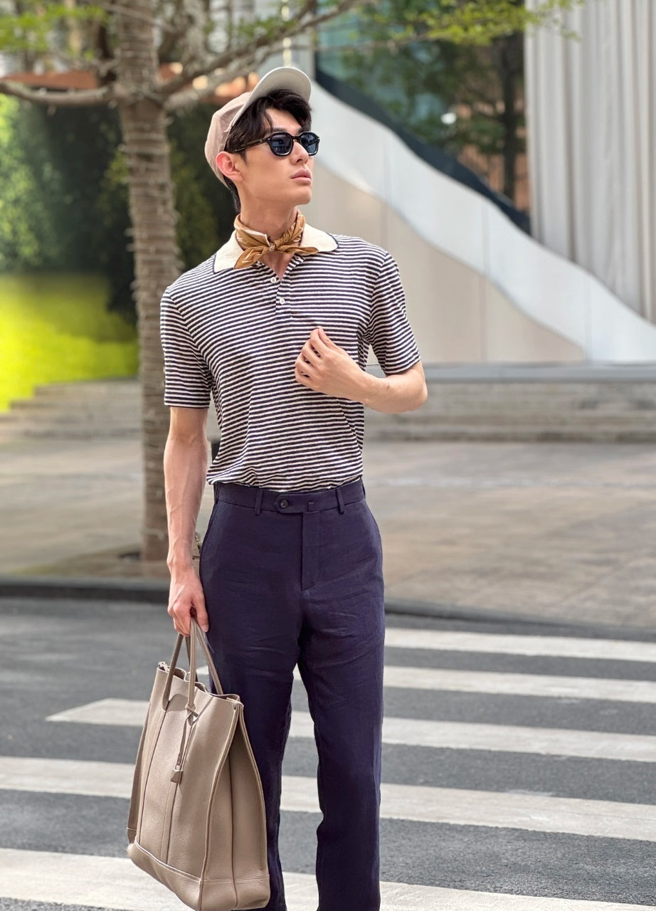 Loro Piana Striped Linen Jacquard Polo Shirt