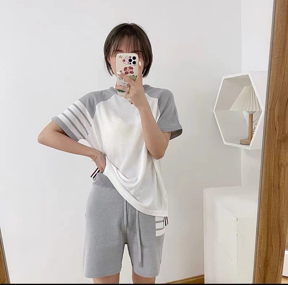 Thom Browne Water Ripple Staircase Fabric Short Sleeves Top