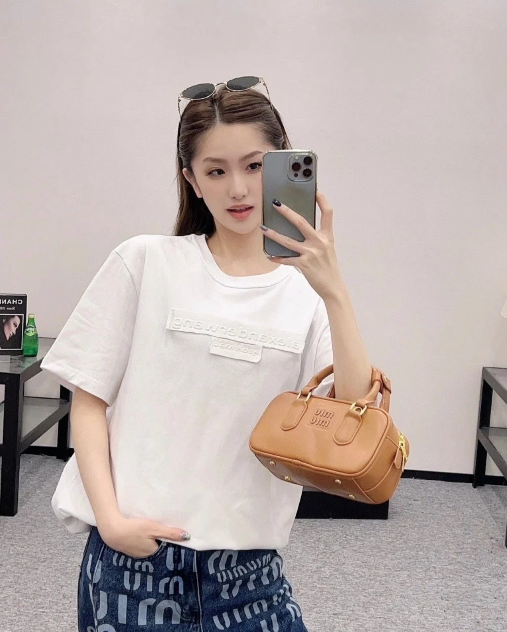 Alexander Wang Washed Brushed Embossed Short Sleeves T-Shirt