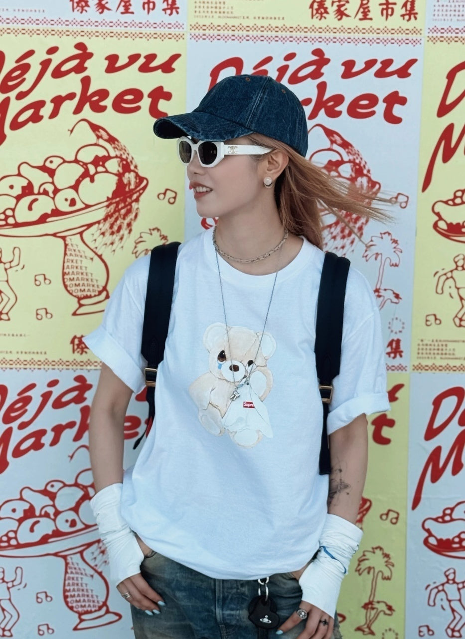 Supreme Cartoon Bear Box Logo Short Sleeves T-Shirt