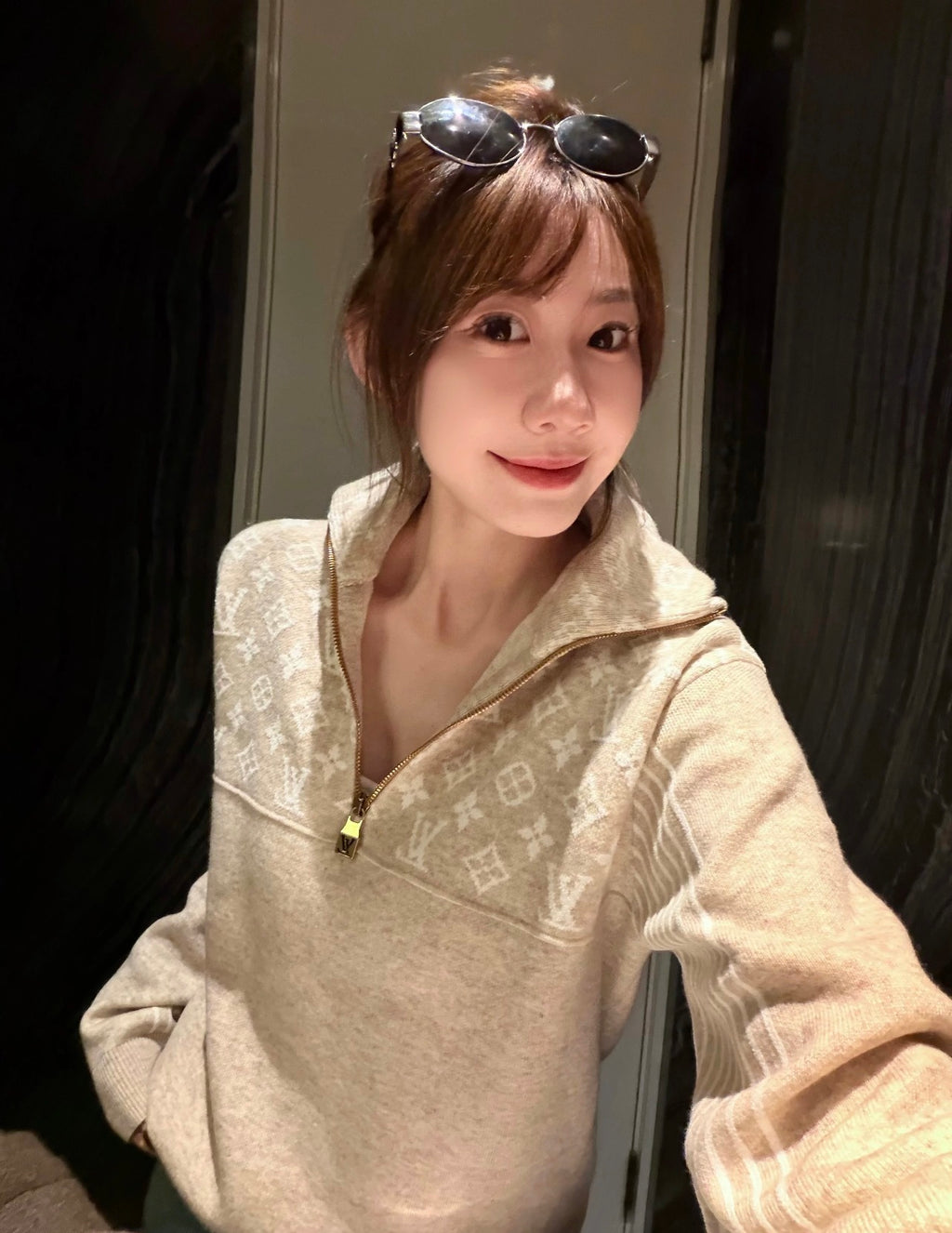 Louis Vuitton Monogram Jacquard Half-Zip Knit Sweater