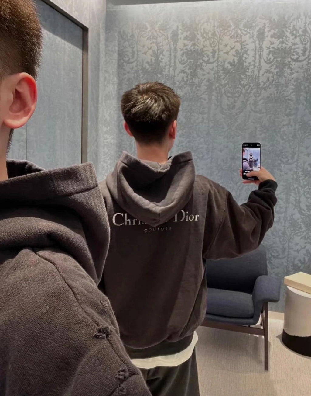 Dior Printed Distressed Double-Layer Hoodie
