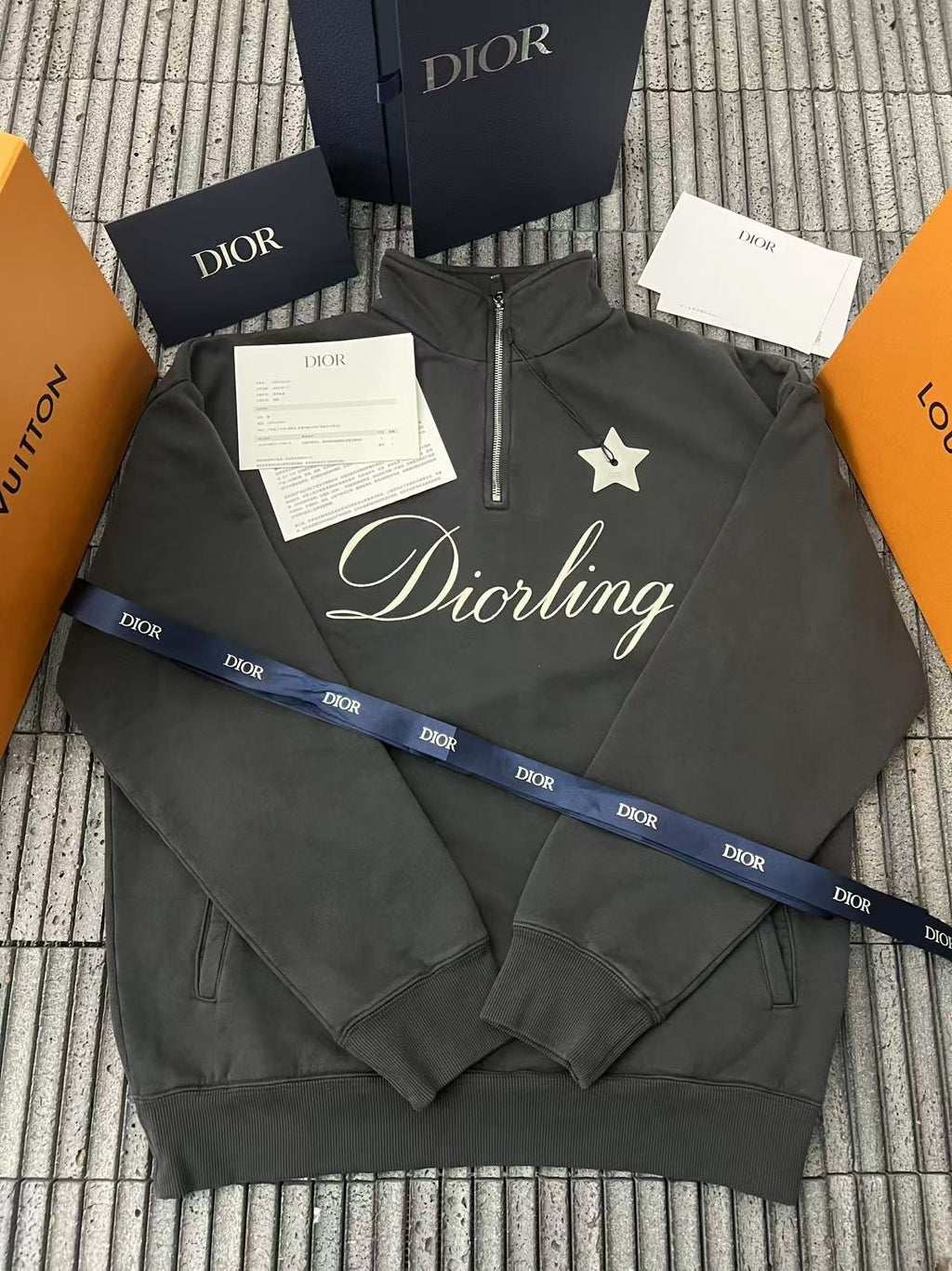 Dior 25SS Flocked Print Half-Zip Stand-Collar Sweatshirt